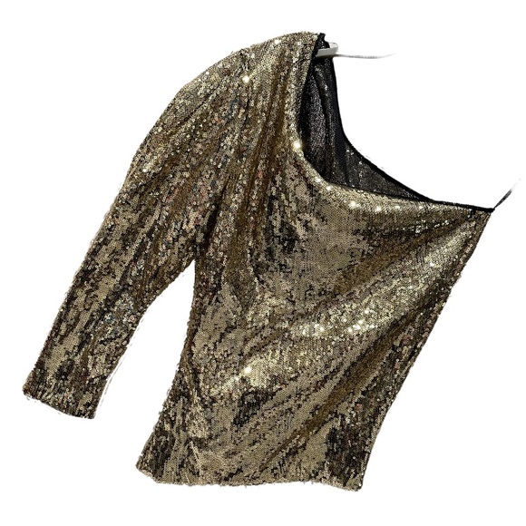 Space Simona Corsellini One-Shoulder Sequined Gold Top Size 40 or Small US - Picture 3 of 10